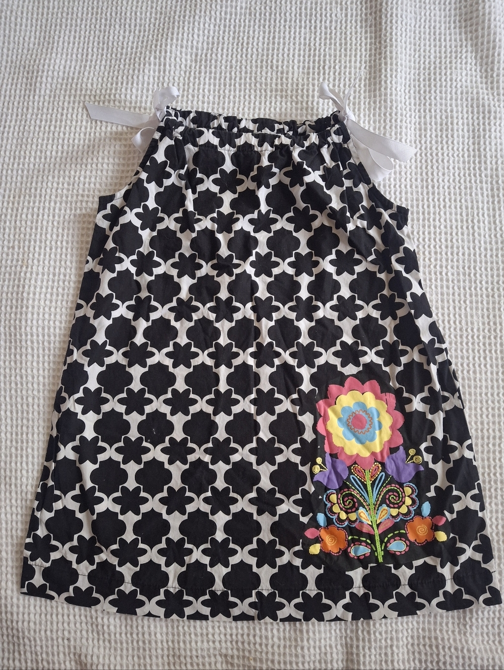 Hanna Andersson Girls Summer Pillowcase Dress Sz 100 (4) Black White Floral